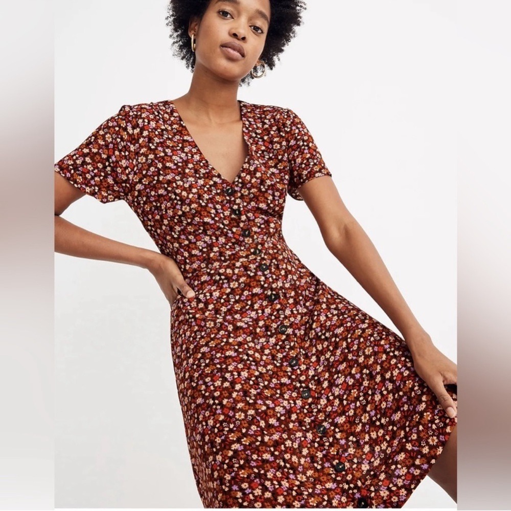 Madewell Ditsy Floral Red Mini Button Up Dress Front Spring Prairie‎ size 4 NWT